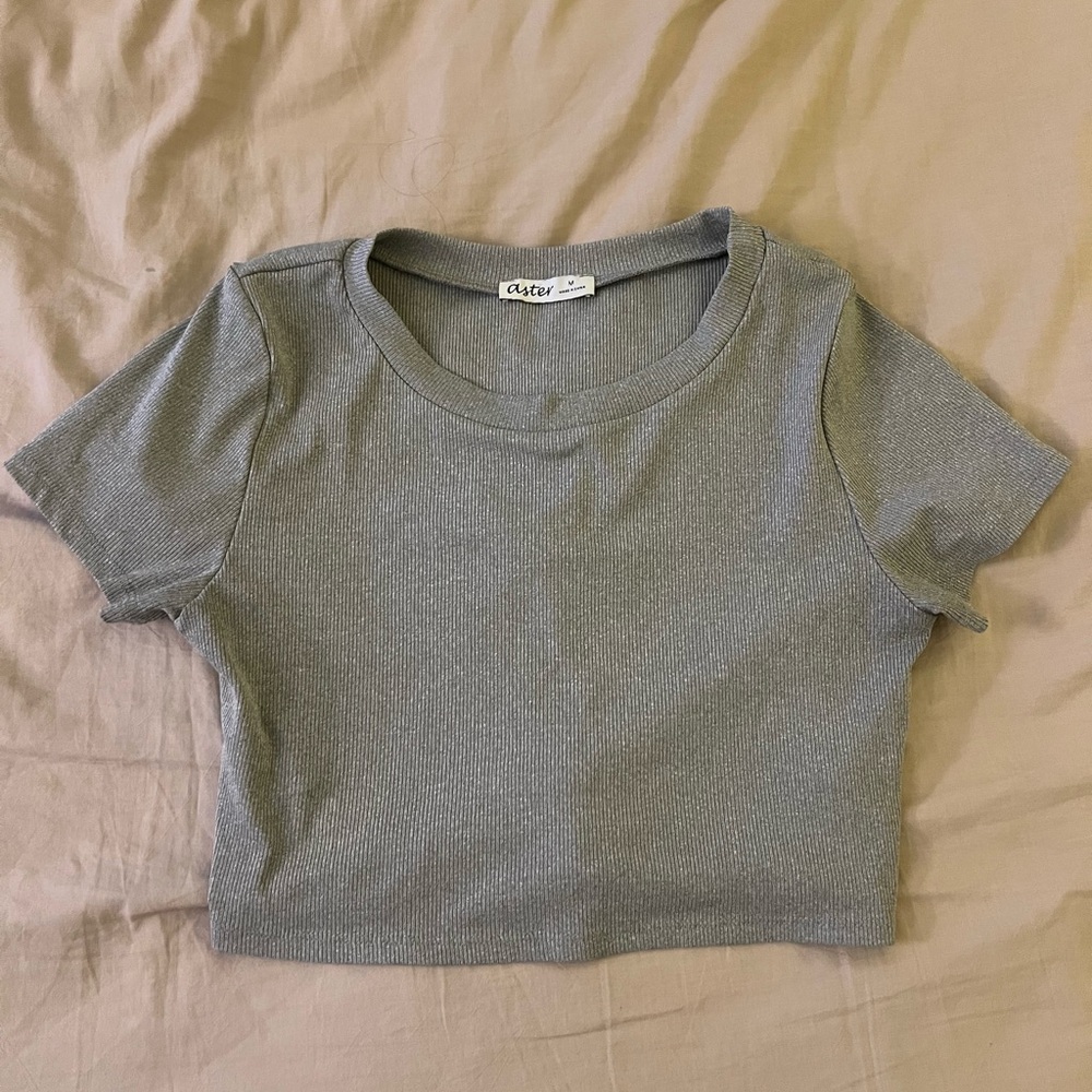 Custer Gray Ribbed Crop Top